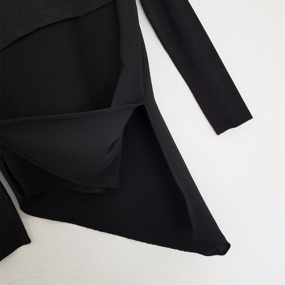 ZARA Long Sleeve Asymmetric Tiered Layered Top Tunic Blouse S Black Minimalist - Picture 8 of 12